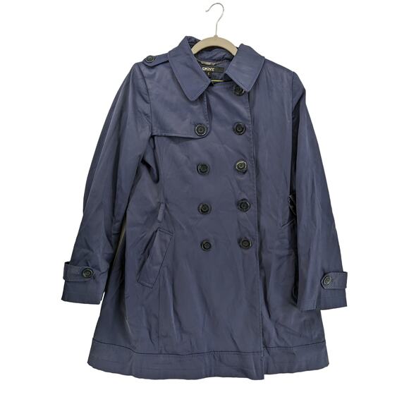 Dkny Jackets & Blazers - DKNY Double Breasted Trench Coat S Blue Mid Length Long Jacket Windbreaker Light